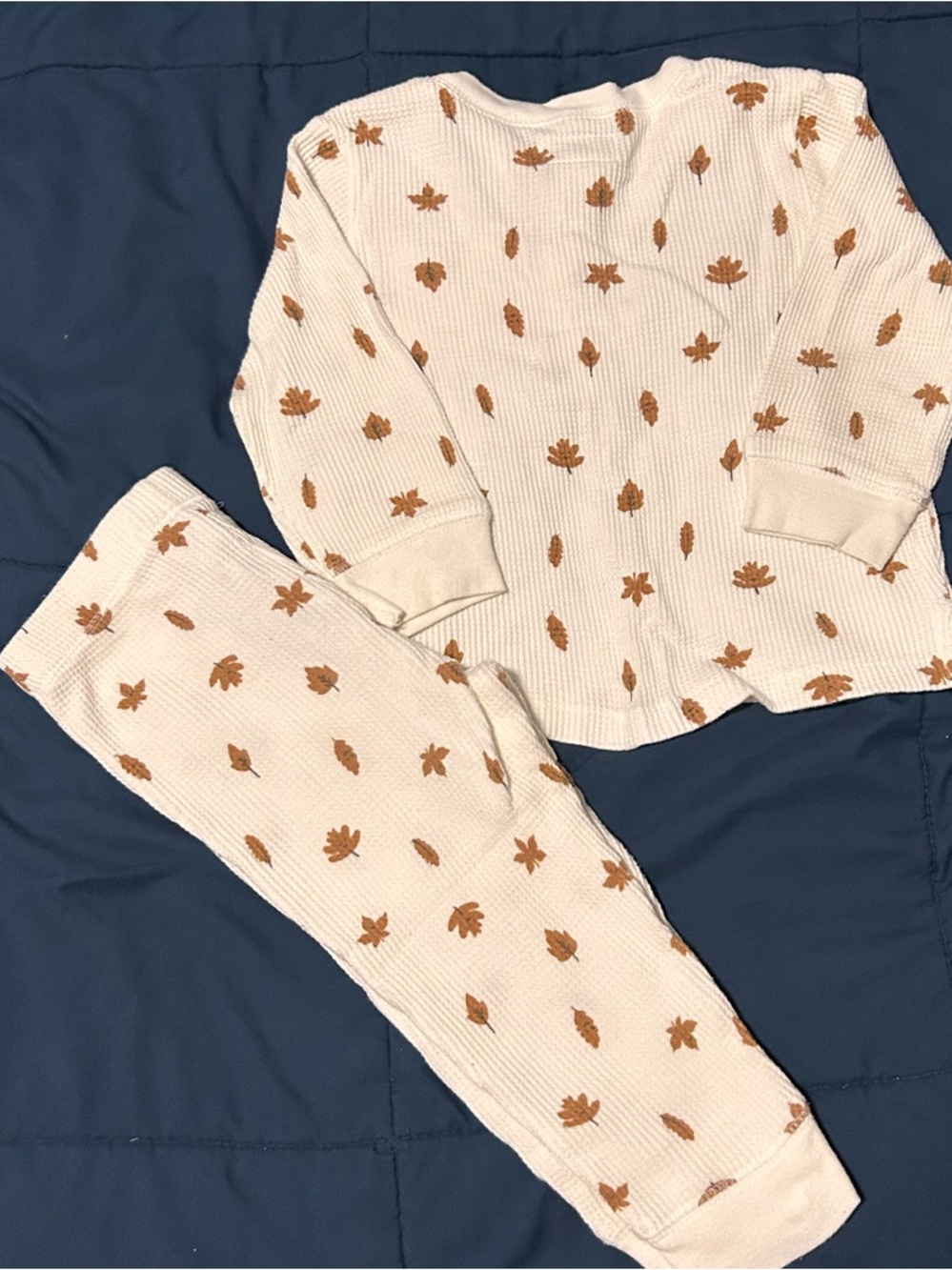 Cream Waffle Knit Long-Sleeve Top with Brown Leaf Print - Picture 3 of 4